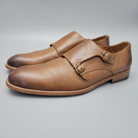 Joseph Abboud Collection Brown Leather Monk Strap Shoes Men's Size 11 - Picture 1 of 11